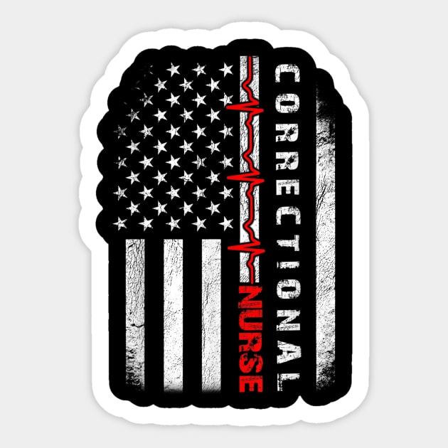 Nurse Heartbeat Flag American shirt Sticker by dannetee